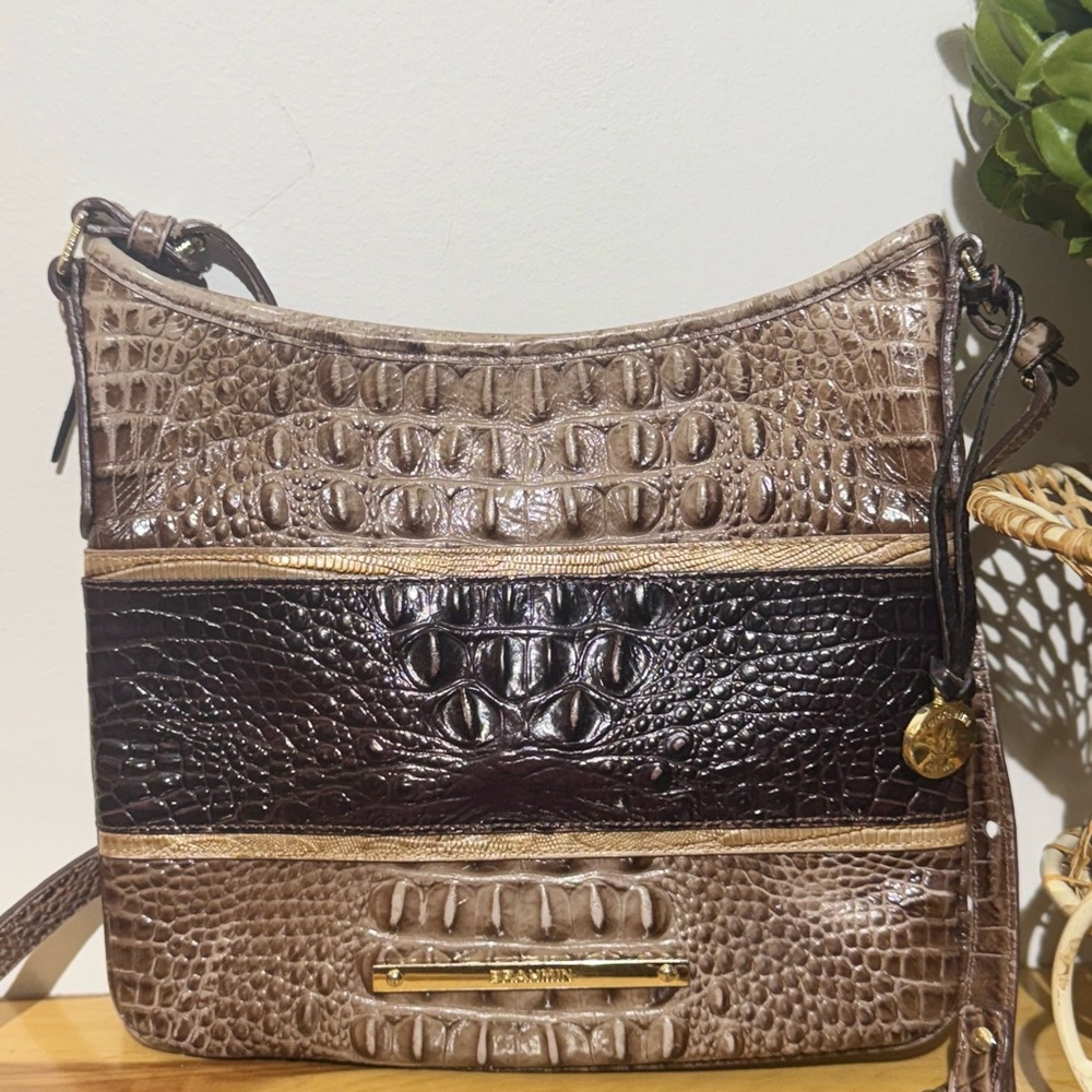 Brahmin Brown Croc-Embossed Shoulder Bag